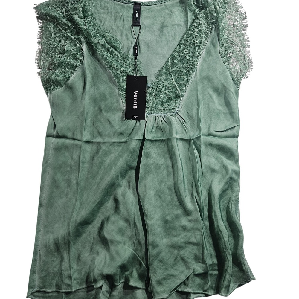 Venti6 Blouse Womens Small Green Lace V Neck Sleeveless Tunic‎ Top Italy